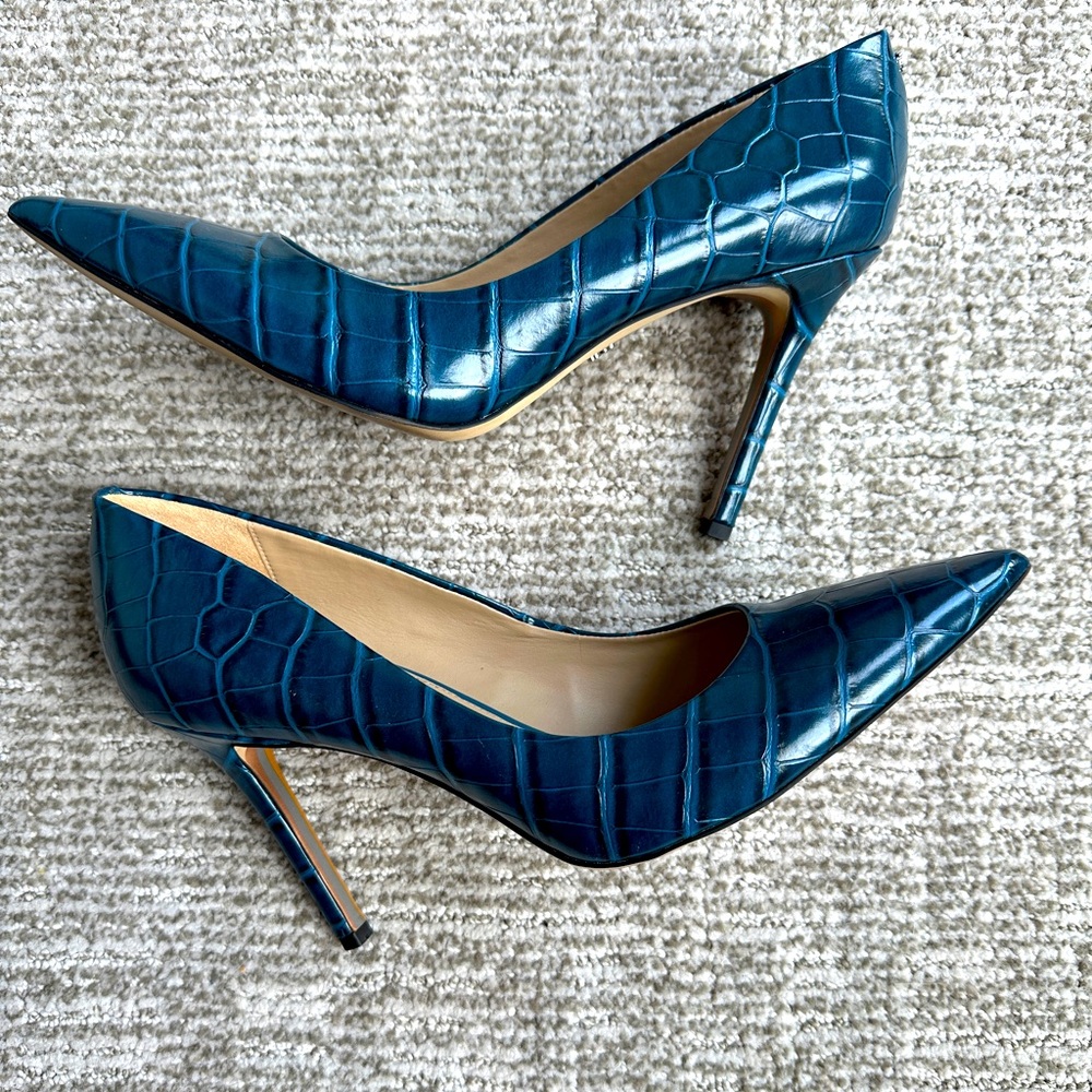 Sam Edelman Hazel Pointy toe blue faux crocodile leather pumps size 9 1/2